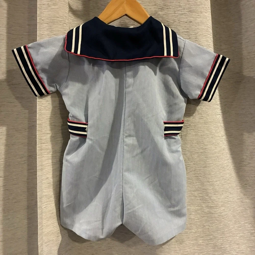 VTG Sailor Toddler 24 Mo Outfit Nautical One Piece Romper Kidcore Military Navy‎